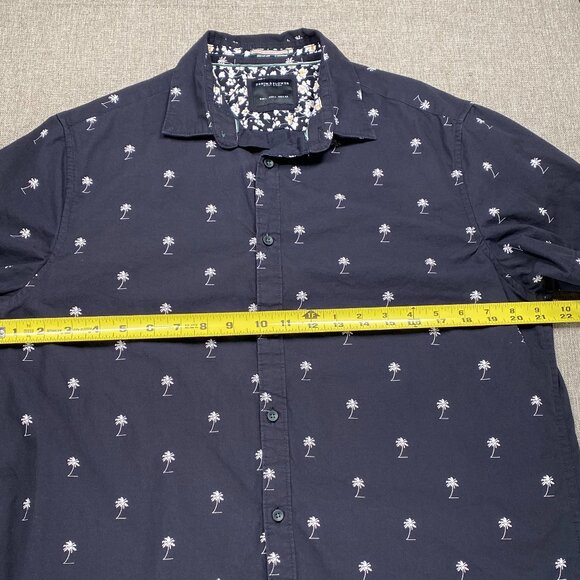 Denim & Flower Button Up Polo Short Sleeve Men's Large Black Palm Trees Casual - Picture 8 of 9